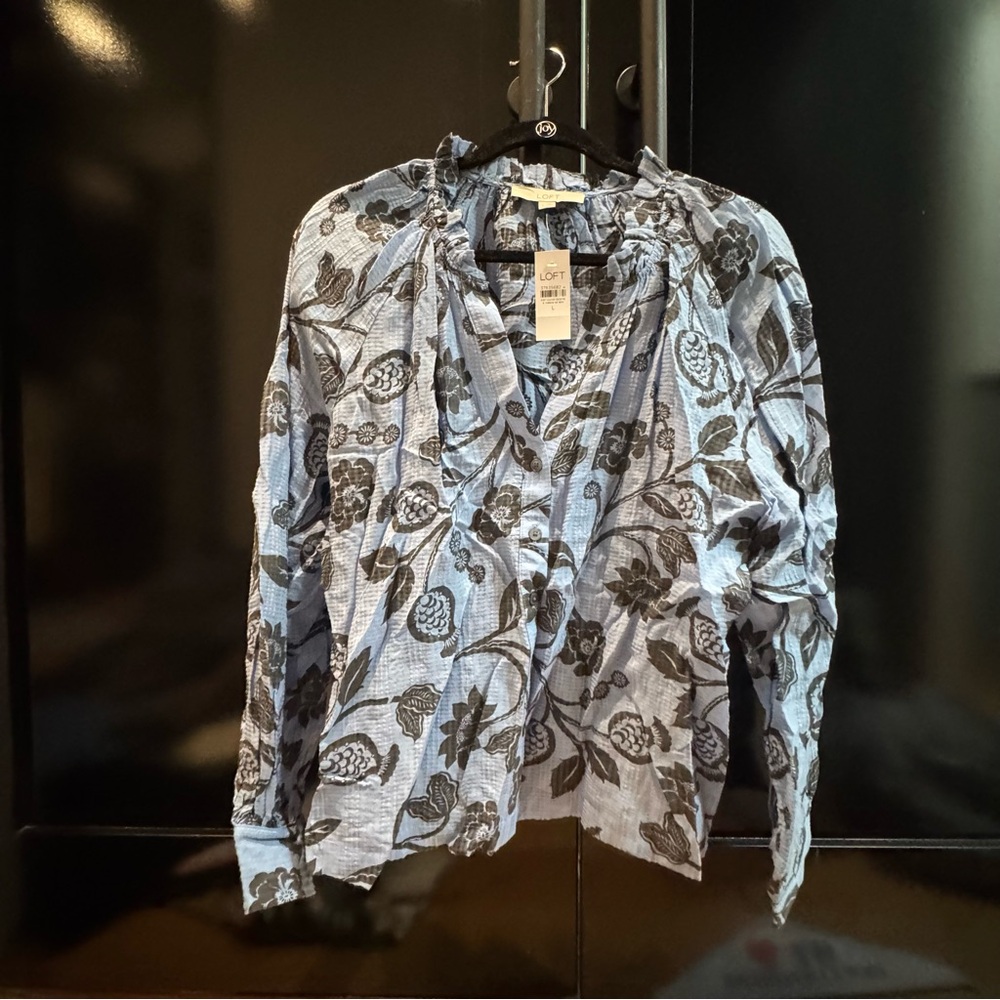 LOFT Blue and Black Floral Top
